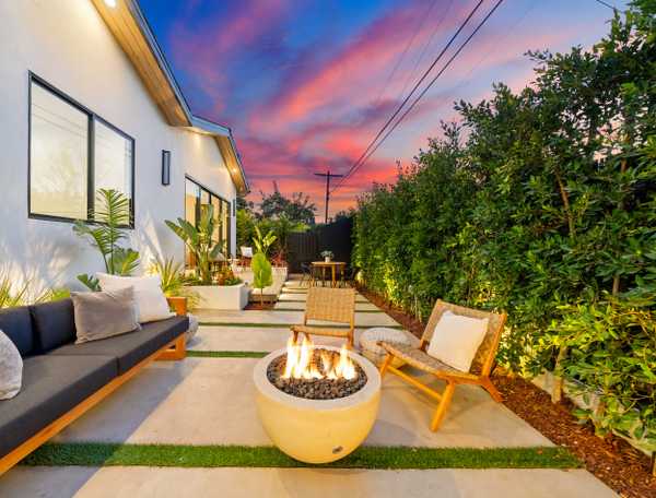 A well-lit side yard