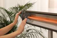 Hands and plants near an indoor heater 